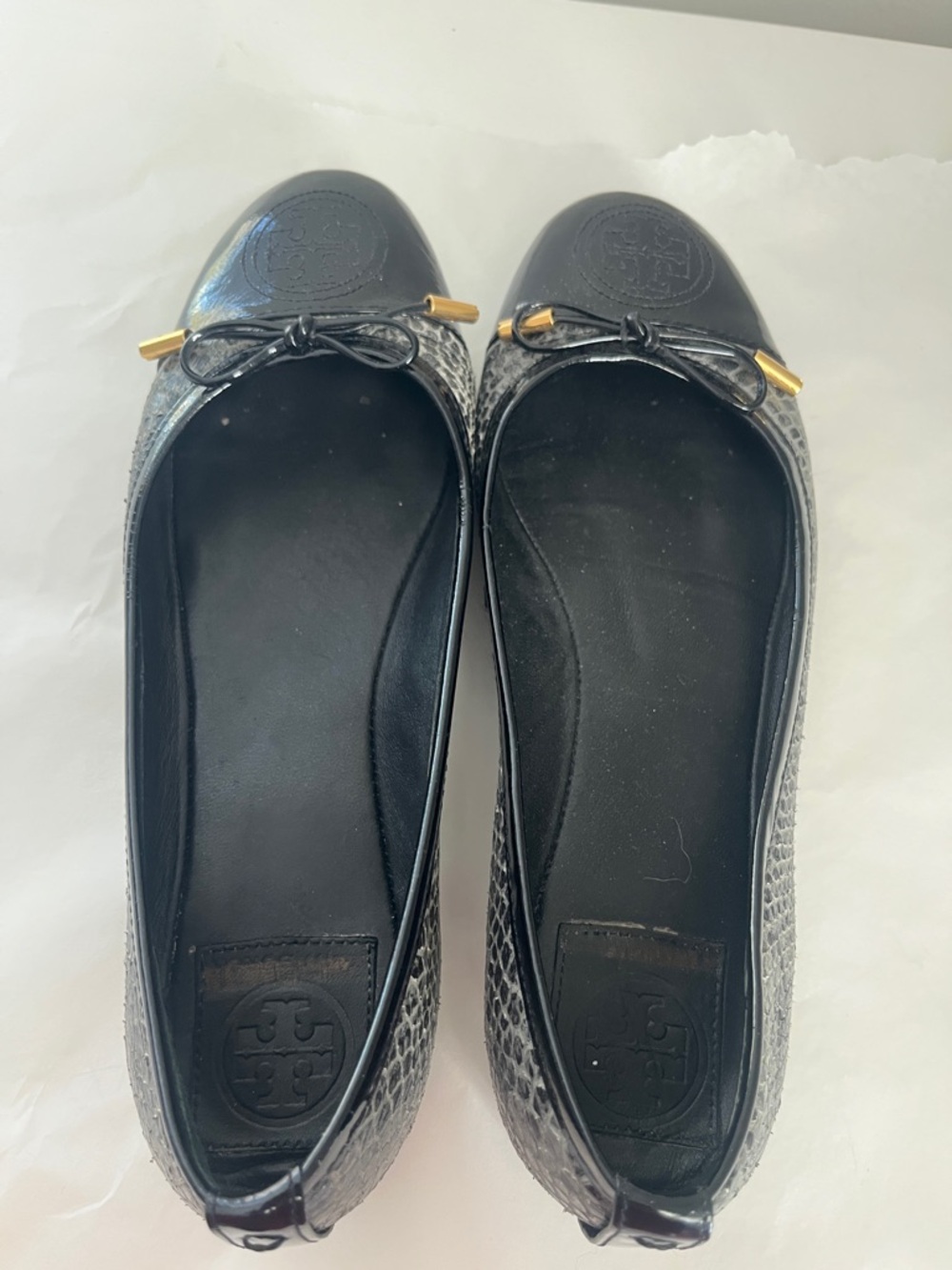 Tory Burch Snake-Print Flats with Gold Accents